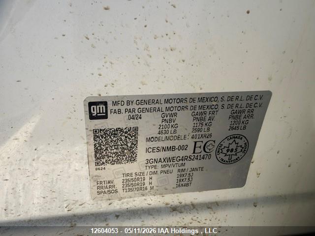 Продаж на аукціоні авто 2024 Chevrolet Equinox Rs, vin: 3GNAXWEG4RS241470, номер лоту: 12604053