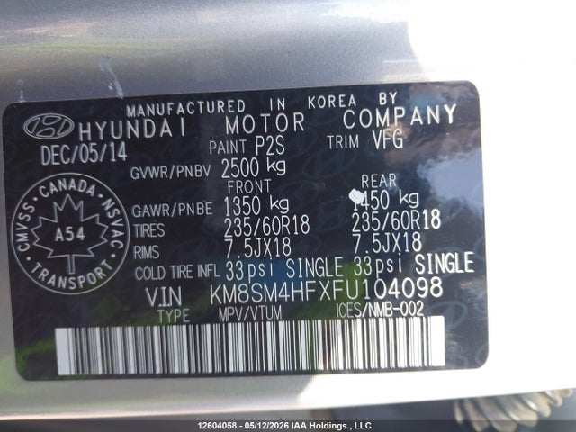 KM8SM4HFXFU104098 Hyundai Santa Fe Gls