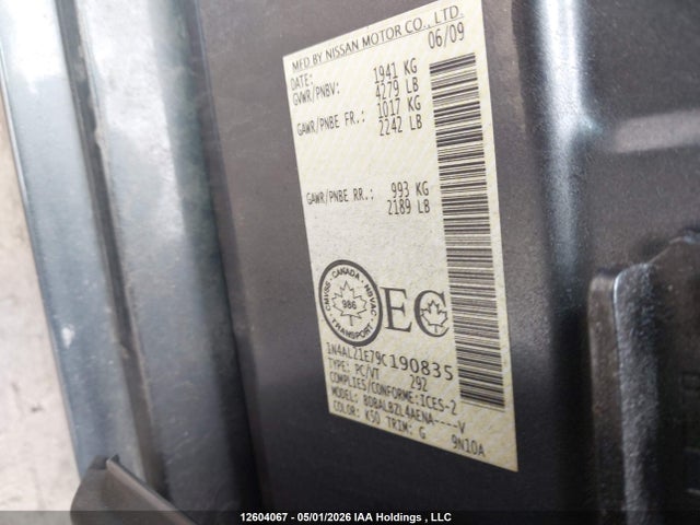 Продаж на аукціоні авто 2009 Nissan Altima 2.5/2.5s, vin: 1N4AL21E79C190835, номер лоту: 12604067