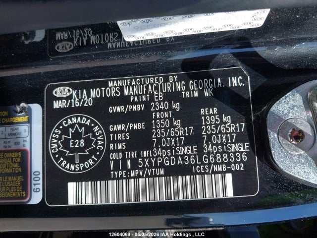 5XYPGDA36LG688336 KIA Sorento L/lx