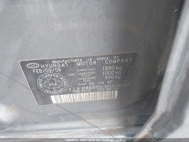 Продаж на аукціоні авто 2009 Hyundai Elantra Touring L/l Preferred, vin: KMHDB85E99U036124, номер лоту: 12604074