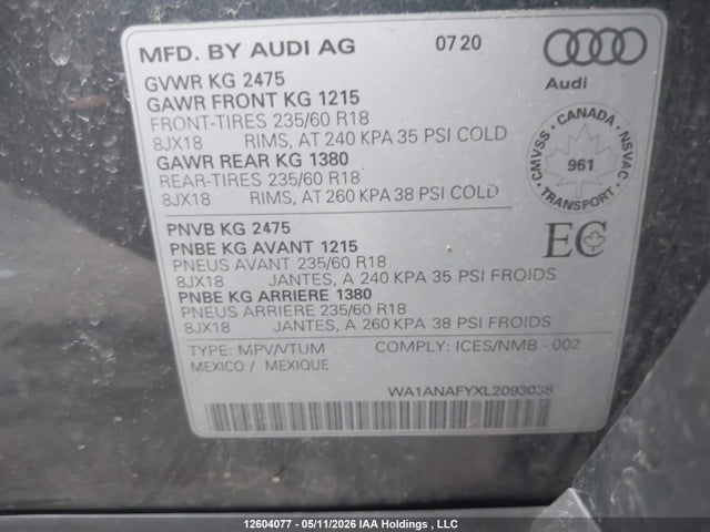 WA1ANAFYXL2093038 Audi Q5 45 Komfort