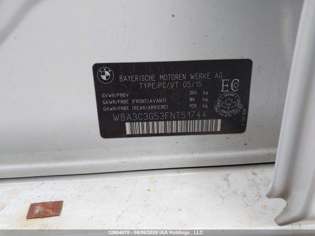Продажа на аукционе авто 2015 Bmw 320i Xdrive, vin: WBA3C3G53FNT51744, номер лота: 12604078