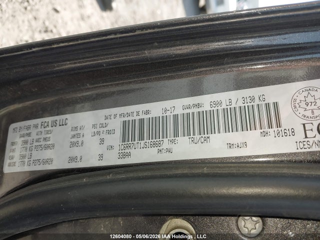 Продаж на аукціоні авто 2018 Ram 1500 Sport, vin: 1C6RR7UT1JS168687, номер лоту: 12604080