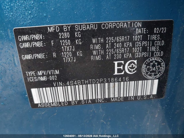 Aukcja sprzedaży 2023 Subaru Outback Wilderness, vin: 4S4BTHTD2P3186416, numer aukcji: 12604081