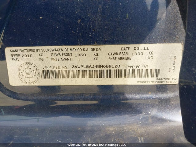 Продажа на аукционе авто 2011 Volkswagen Jetta Tdi, vin: 3VWPL8AJ4BM689128, номер лота: 12604083