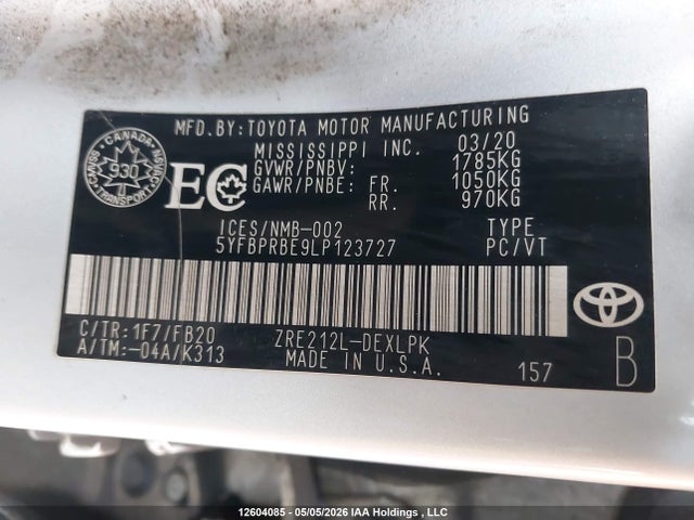5YFBPRBE9LP123727 Toyota Corolla