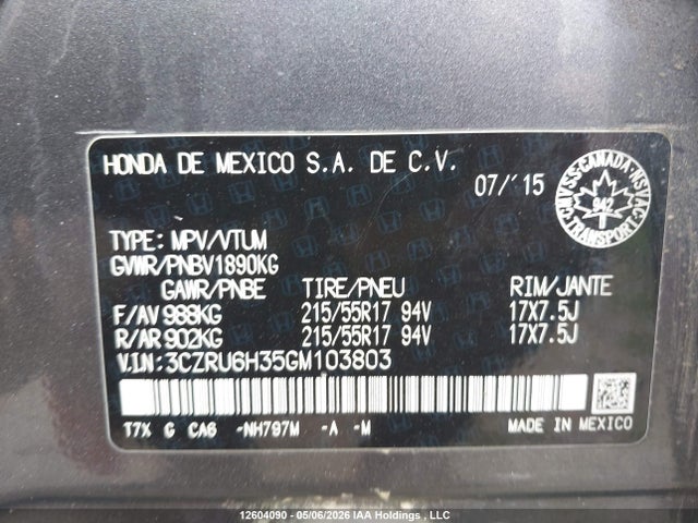 3CZRU6H35GM103803 Honda HR-V