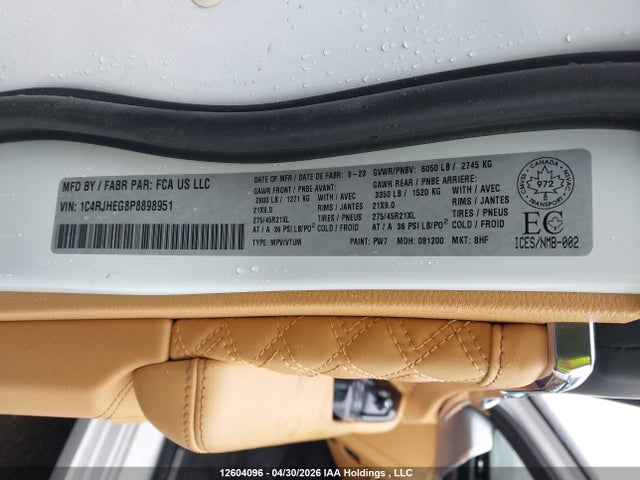 1C4RJHEG8P8898951 Jeep Grand Cherokee Summit/summit Reserve