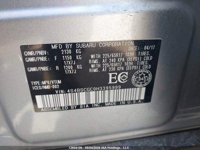 4S4BSCGC0H3395999 Subaru Outback 2.5i Touring