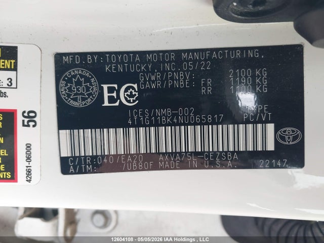4T1G11BK4NU065817 Toyota CAMRY SE