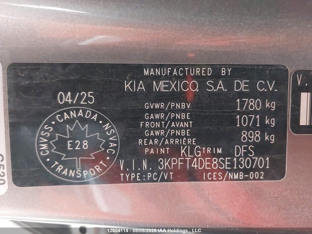 2025 Kia K4 Lx მანქანა იყიდება აუქციონზე, vin: 3KPFT4DE8SE130701, აუქციონის ნომერი: 12604114