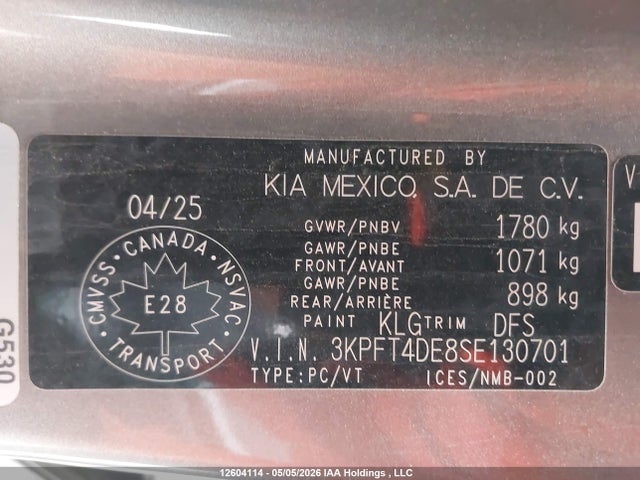 2025 Kia K4 Lx მანქანა იყიდება აუქციონზე, vin: 3KPFT4DE8SE130701, აუქციონის ნომერი: 12604114