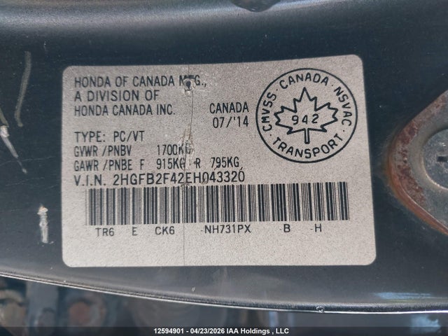 Продаж на аукціоні авто 2014 Honda Civic Lx, vin: 2HGFB2F42EH043320, номер лоту: 12594901