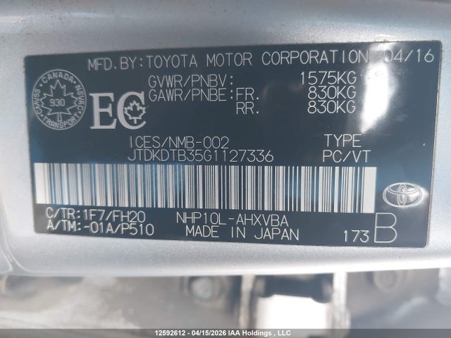 JTDKDTB35G1127336 Toyota Prius C Technology
