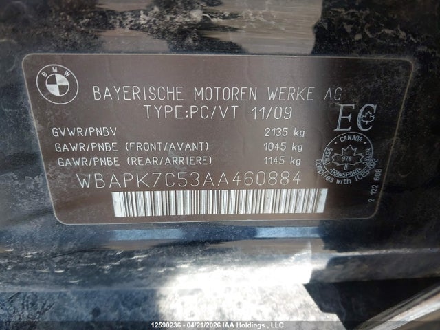 12590236 :رقم المزاد ، WBAPK7C53AA460884 vin ، 2010 Bmw 328i Xdrive مزاد بيع
