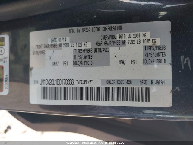 Aukcja sprzedaży 2014 Mazda Mazda5 Gs, vin: JM1CW2CL1E0170338, numer aukcji: 12593557