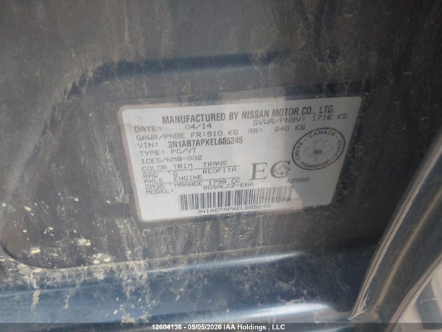 Продаж на аукціоні авто 2014 Nissan Sentra S/sv/sr/sl, vin: 3N1AB7APXEL665245, номер лоту: 12604136