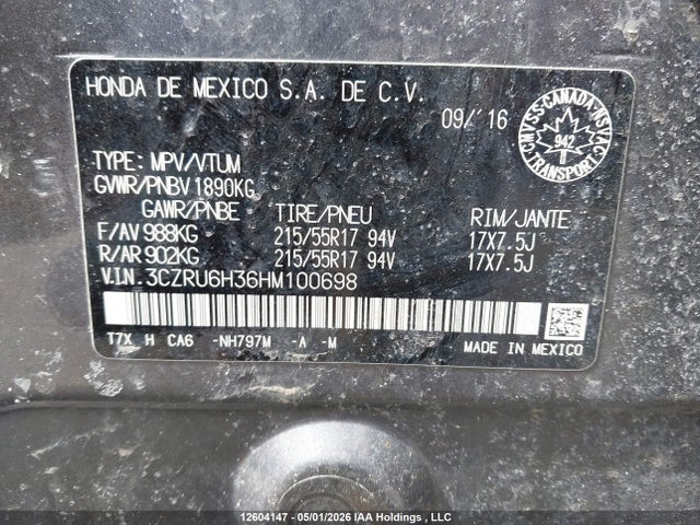 3CZRU6H36HM100698 Honda HR-V LX