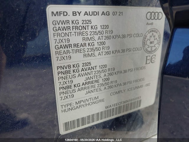 Aukcja sprzedaży 2022 Audi Q3 45 Progressiv, vin: WA1EECF36N1010151, numer aukcji: 12604160