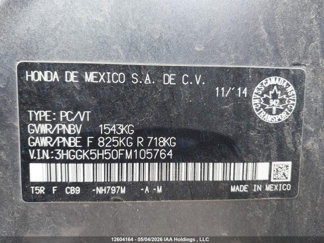 3HGGK5H50FM105764 Honda FIT LX