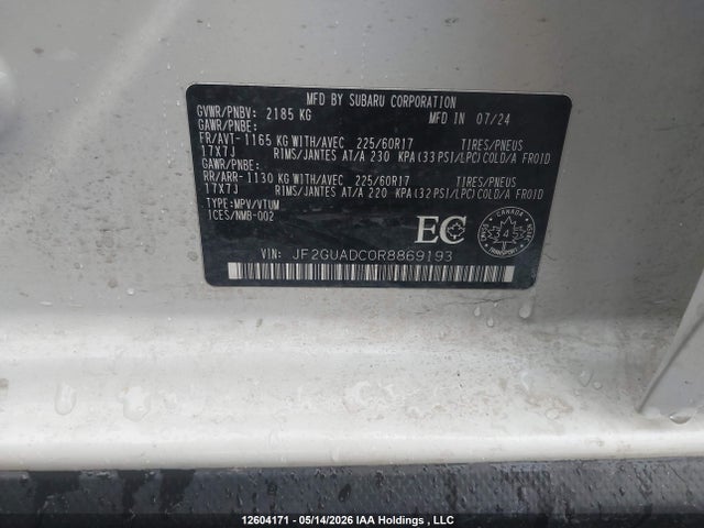 2024 Subaru Crosstrek Touring მანქანა იყიდება აუქციონზე, vin: JF2GUADC0R8869193, აუქციონის ნომერი: 12604171