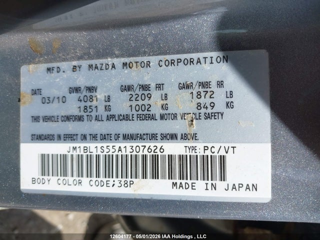 Aukcja sprzedaży 2010 Mazda 3 S, vin: JM1BL1S55A1307626, numer aukcji: 12604177
