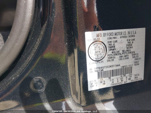Продаж на аукціоні авто 2003 Ford F150 Supercrew Harley Davidson, vin: 1FTRW07353KD11664, номер лоту: 12604185