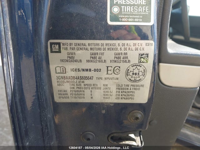 Продаж на аукціоні авто 2010 Chevrolet Hhr Ls/ls Panel, vin: 3GNBAADB4AS605647, номер лоту: 12604187