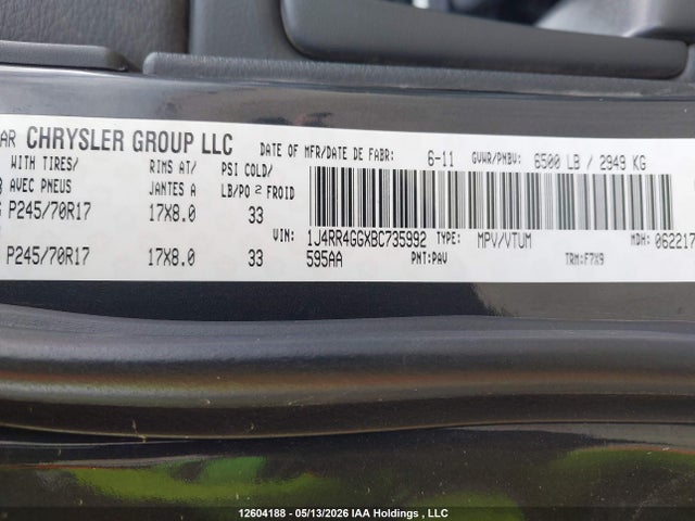 Продажа на аукционе авто 2011 Jeep Grand Cherokee Laredo, vin: 1J4RR4GGXBC735992, номер лота: 12604188