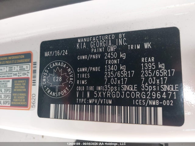 Aukcja sprzedaży 2024 Kia Sorento Lx, vin: 5XYRGDJC0RG296471, numer aukcji: 12604189