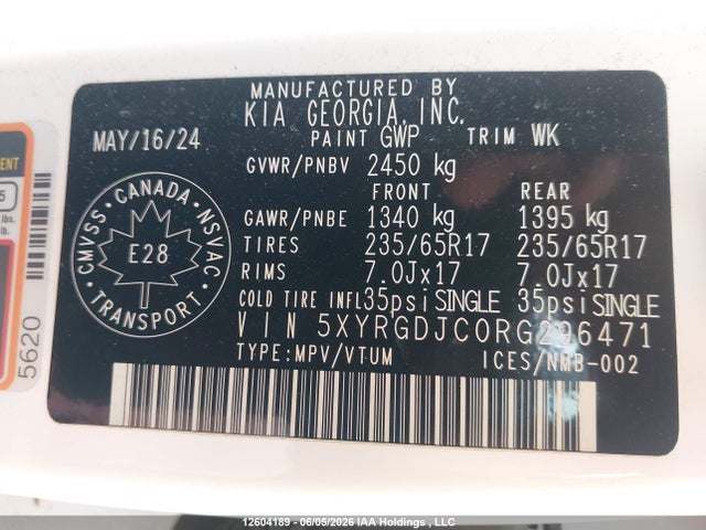 Aukcja sprzedaży 2024 Kia Sorento Lx, vin: 5XYRGDJC0RG296471, numer aukcji: 12604189