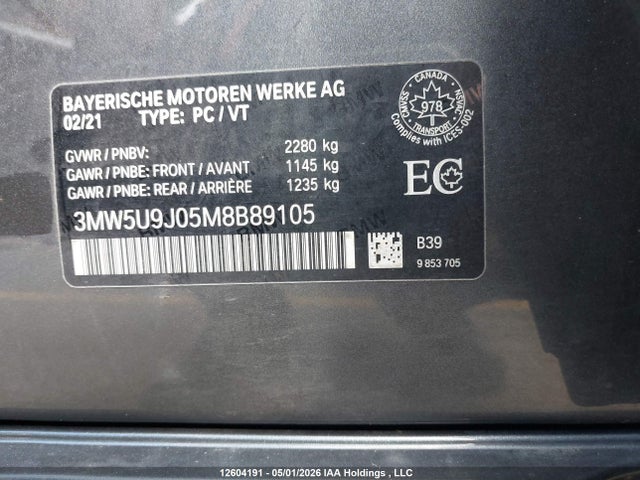 3MW5U9J05M8B89105 BMW M340XI