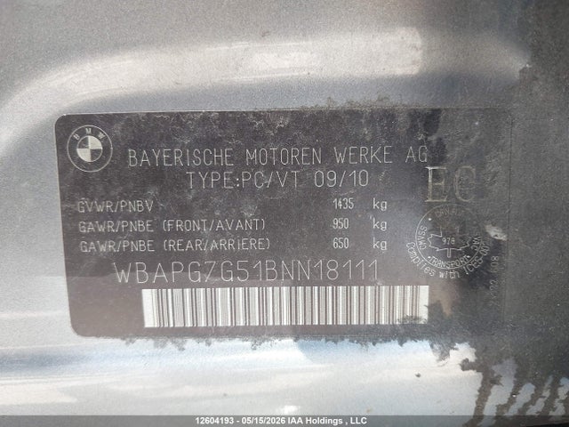 12604193 :رقم المزاد ، WBAPG7G51BNN18111 vin ، 2011 Bmw 3 Series مزاد بيع