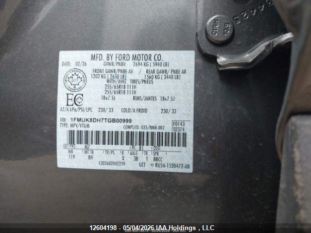 12604198 :رقم المزاد ، 1FMUK8DH7TGB00999 vin ، 2026 Ford Explorer Active مزاد بيع