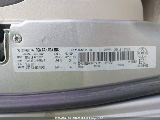 Продаж на аукціоні авто 2017 Dodge Grand Caravan Se, vin: 2C4RDGBG9HR784274, номер лоту: 12604208