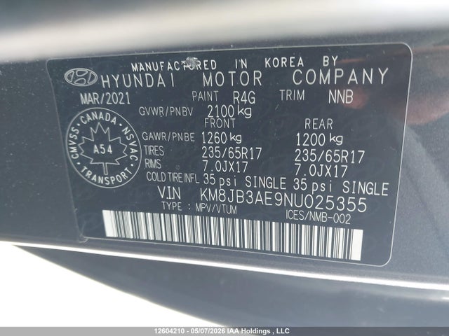 Продаж на аукціоні авто 2022 Hyundai Tucson Essential Fwd, vin: KM8JB3AE9NU025355, номер лоту: 12604210