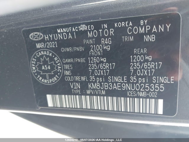 Продаж на аукціоні авто 2022 Hyundai Tucson Essential Fwd, vin: KM8JB3AE9NU025355, номер лоту: 12604210