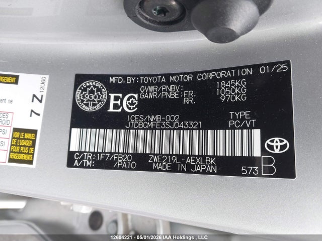 Продаж на аукціоні авто 2025 Toyota Corolla Le/se/xle, vin: JTDBCMFE3SJ043321, номер лоту: 12604221
