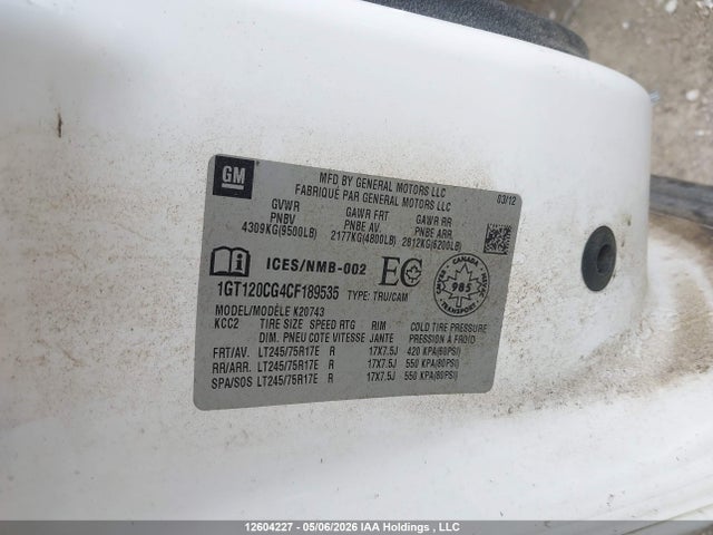 Aukcja sprzedaży 2012 Gmc Sierra 2500hd Sle, vin: 1GT120CG4CF189535, numer aukcji: 12604227