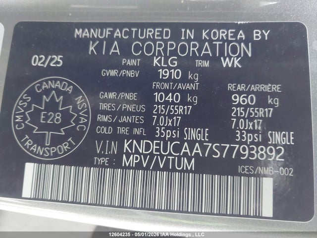 Продаж на аукціоні авто 2025 Kia Seltos S, vin: KNDEUCAA7S7793892, номер лоту: 12604235