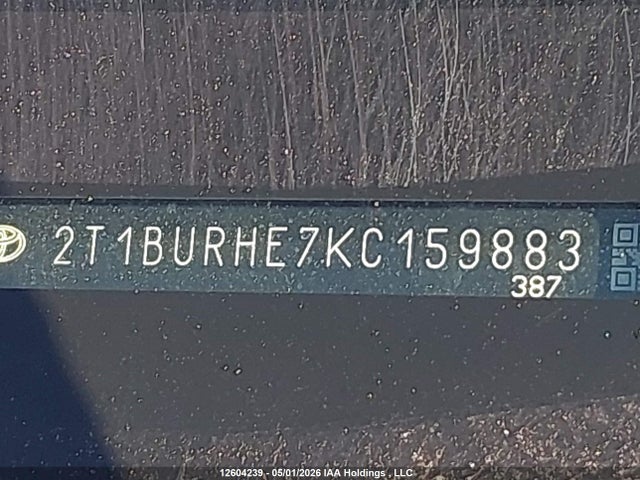 12604239 :رقم المزاد ، 2T1BURHE7KC159883 vin ، 2019 Toyota Corolla L/le/xle/se/xse مزاد بيع