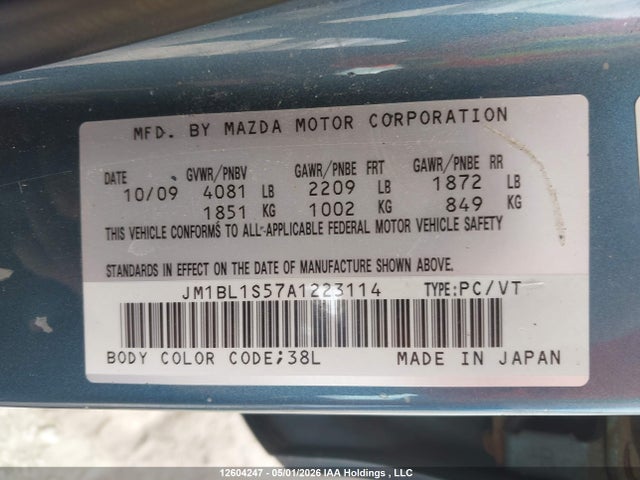Aukcja sprzedaży 2010 Mazda Mazda3 Gt, vin: JM1BL1S57A1223114, numer aukcji: 12604247