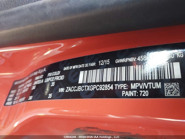 Aukcja sprzedaży 2016 Jeep Renegade Trailhawk, vin: ZACCJBCTXGPC92854, numer aukcji: 12604248