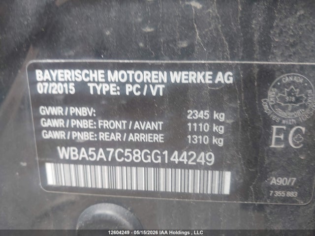 2016 Bmw 528i Xdrive მანქანა იყიდება აუქციონზე, vin: WBA5A7C58GG144249, აუქციონის ნომერი: 12604249