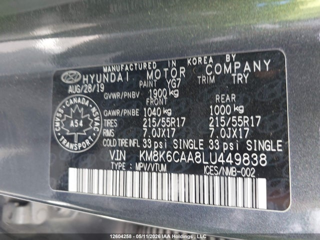 2020 Hyundai Kona Sel Plus მანქანა იყიდება აუქციონზე, vin: KM8K6CAA8LU449838, აუქციონის ნომერი: 12604258