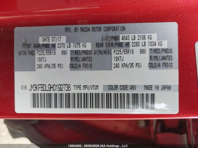 Продаж на аукціоні авто 2017 Mazda Cx-5 Grand Touring, vin: JM3KFBDL9H0192738, номер лоту: 12604262