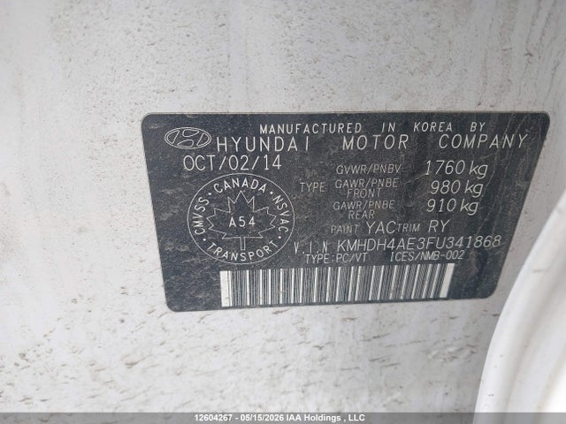 12604267 :رقم المزاد ، KMHDH4AE3FU341868 vin ، 2015 Hyundai Elantra Sport Appearance مزاد بيع