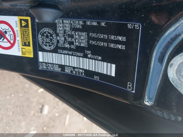 12604288 :رقم المزاد ، 5TDJKRFH4FS220697 vin ، 2015 Toyota Highlander Xle مزاد بيع