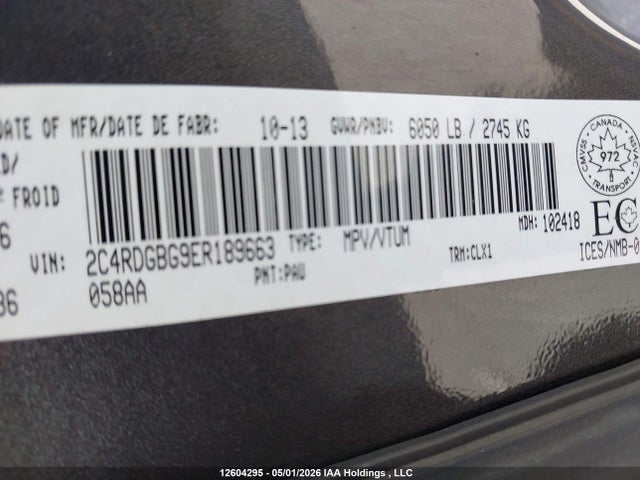 Продаж на аукціоні авто 2014 Dodge Grand Caravan, vin: 2C4RDGBG9ER189663, номер лоту: 12604295